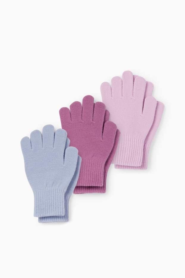 Copii - Fete - Multipack 3 perechi - mănuși - violet deschis