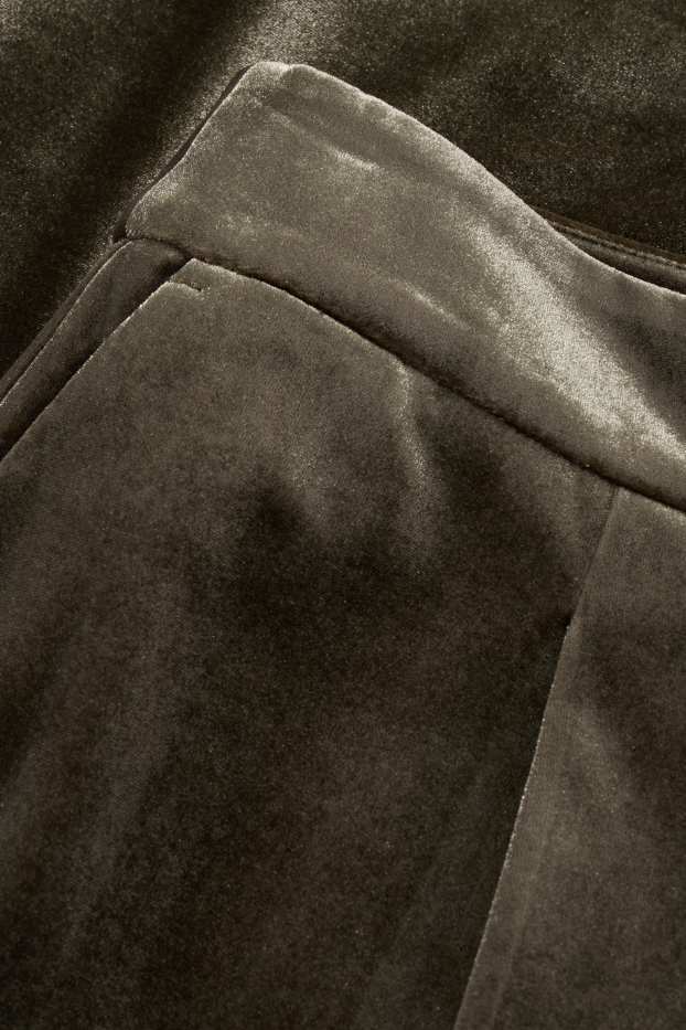 Femei - Pantaloni office din catifea - talie medie - wide leg - verde