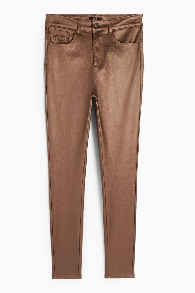 Femei - Pantaloni de stofă - talie înaltă - skinny fit - maro