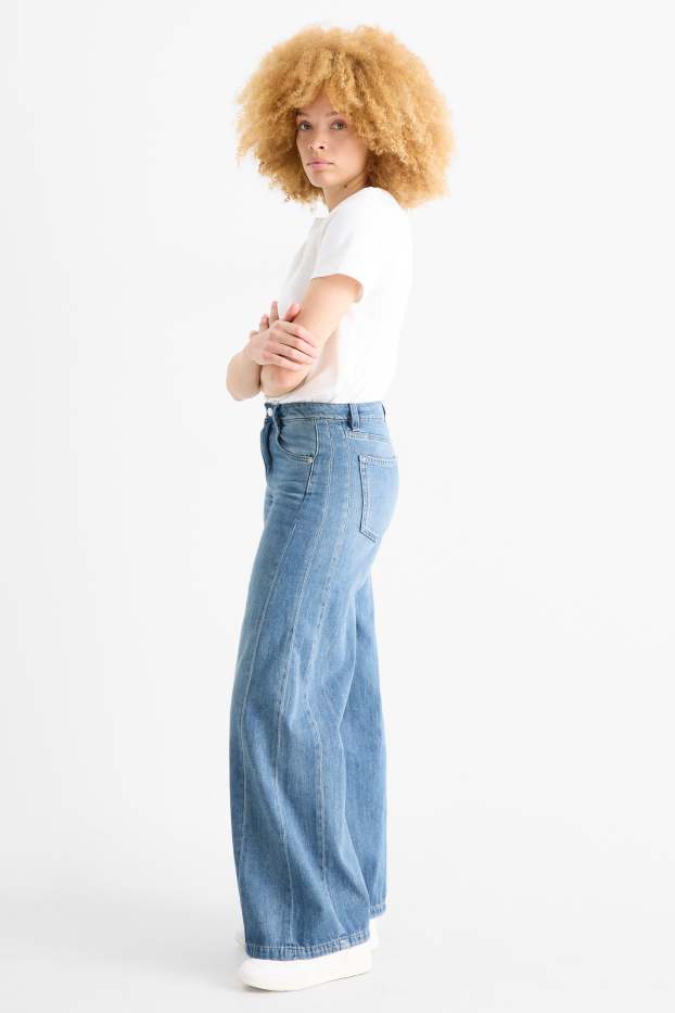Femei - Wide leg jeans - talie medie - denim-albastru deschis