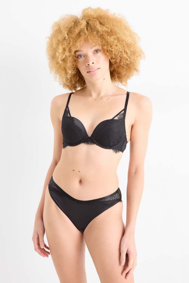Femei - Sutien cu armătură - PLUNGE - push-up - vătuit - negru