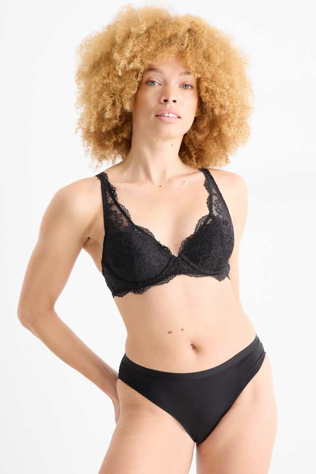 Femei - Sutien cu armătură - PLUNGE - vătuit - negru