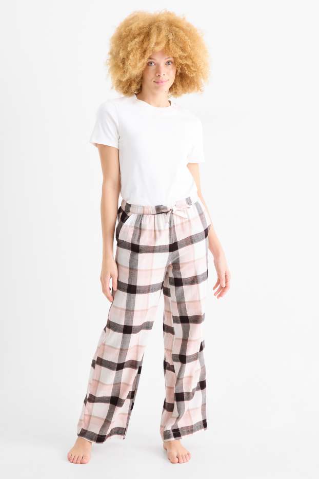 Femei - Pantaloni de pijama din flanel - în carouri - roz