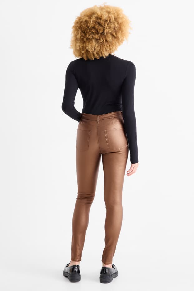 Femei - Pantaloni de stofă - talie înaltă - skinny fit - maro
