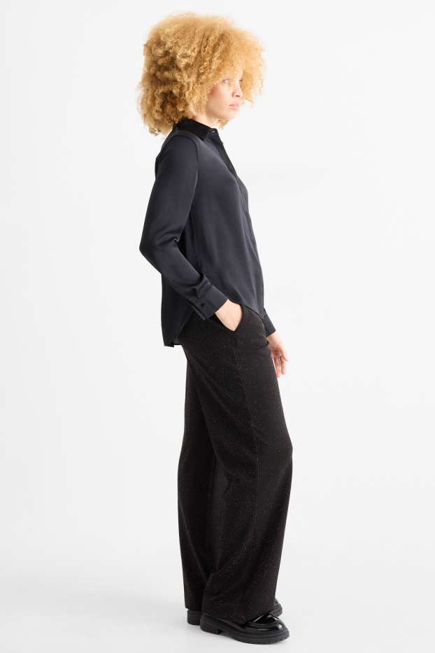 Femei - Pantaloni office - talie înaltă - wide leg - negru