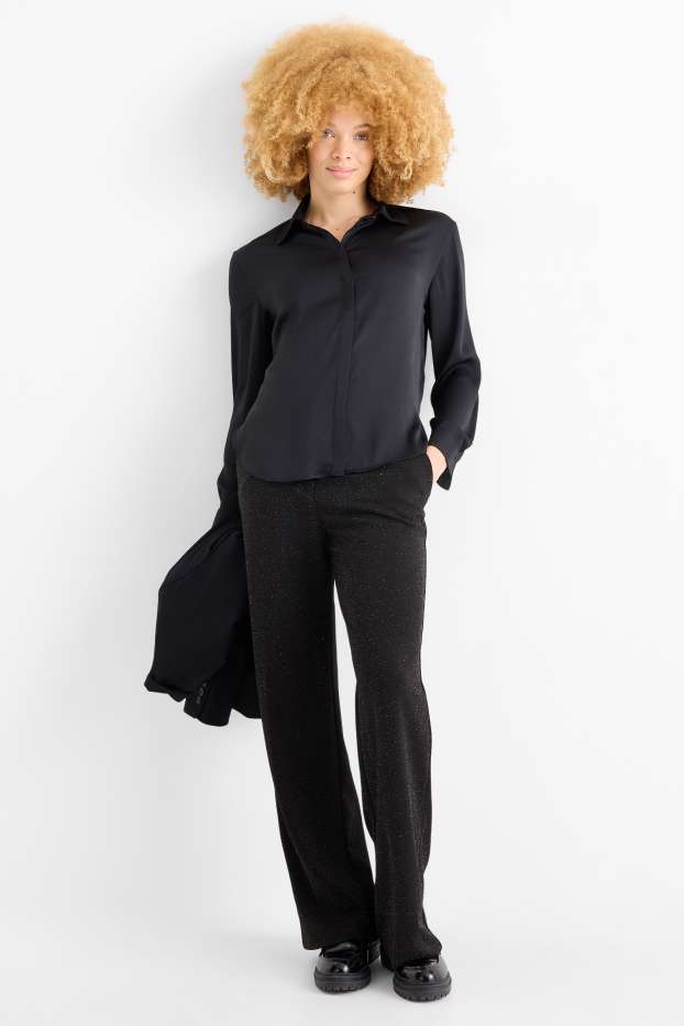 Femei - Pantaloni office - talie înaltă - wide leg - negru