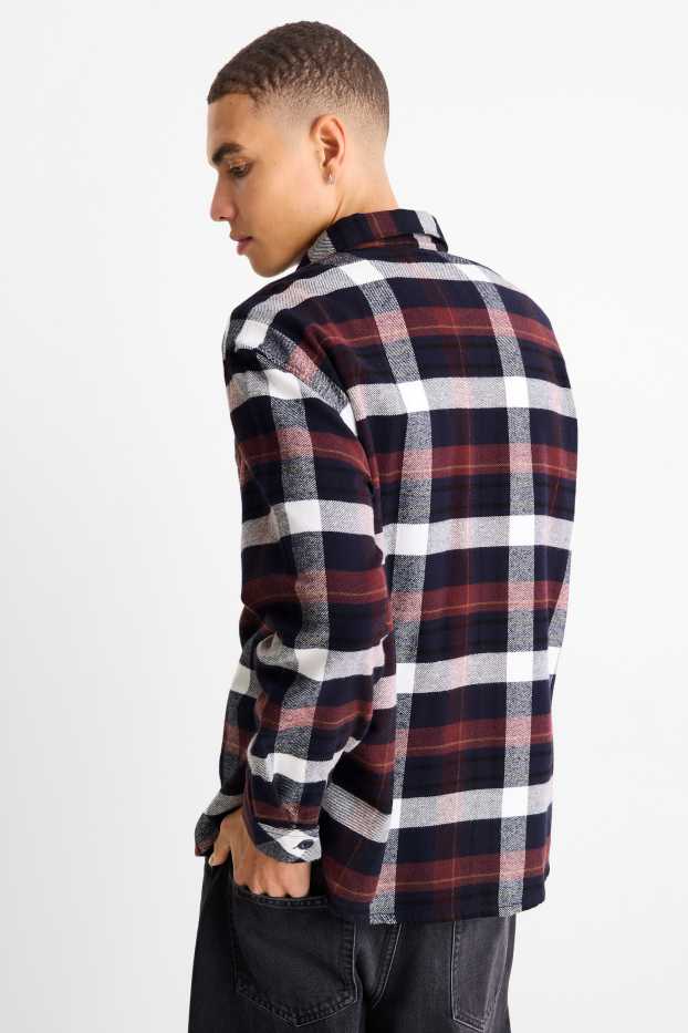 Bărbați - Cămașă din flanel - relaxed fit - guler Kent - în carouri - roșu / albastru închis