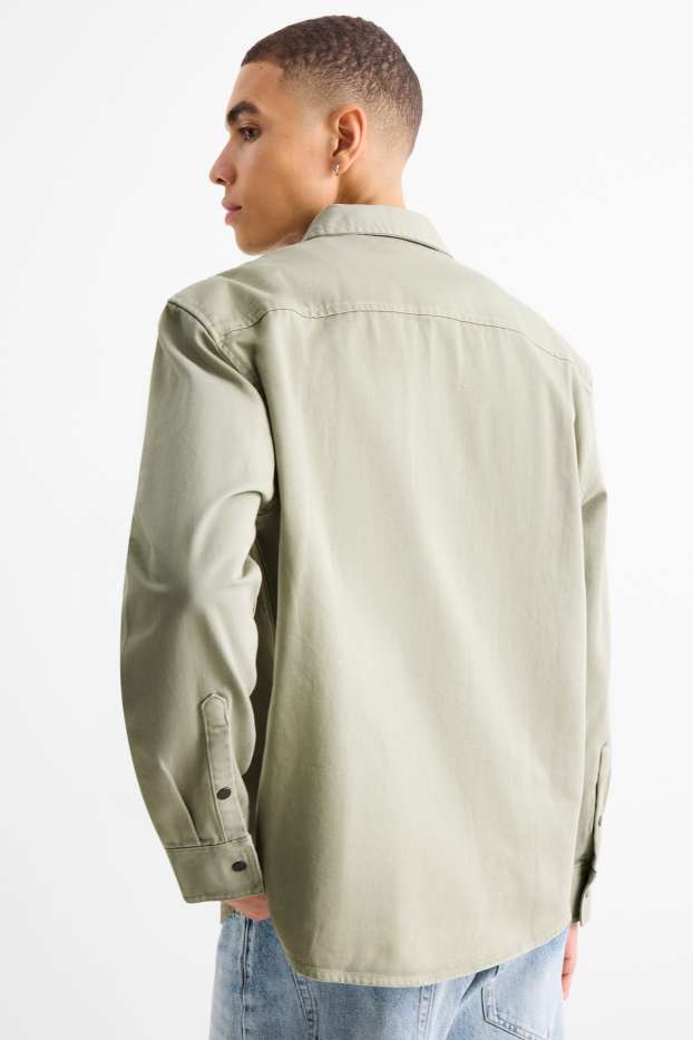 Bărbați - Cămașă din denim - relaxed fit - guler Kent - verde deschis