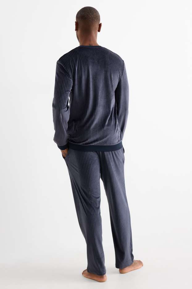 Men - Winter pyjamas - ribbed - dark blue