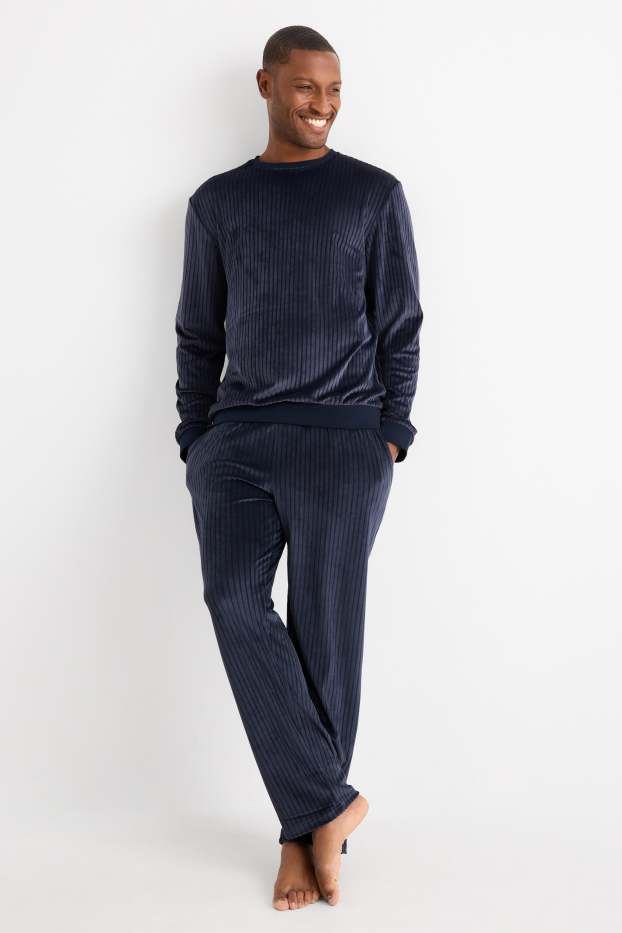 Men - Winter pyjamas - ribbed - dark blue