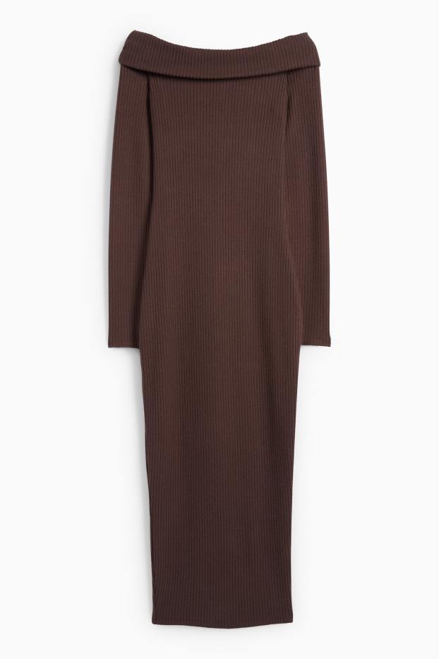 Femei - Rochie bodycon tricotată - reiată - maro închis