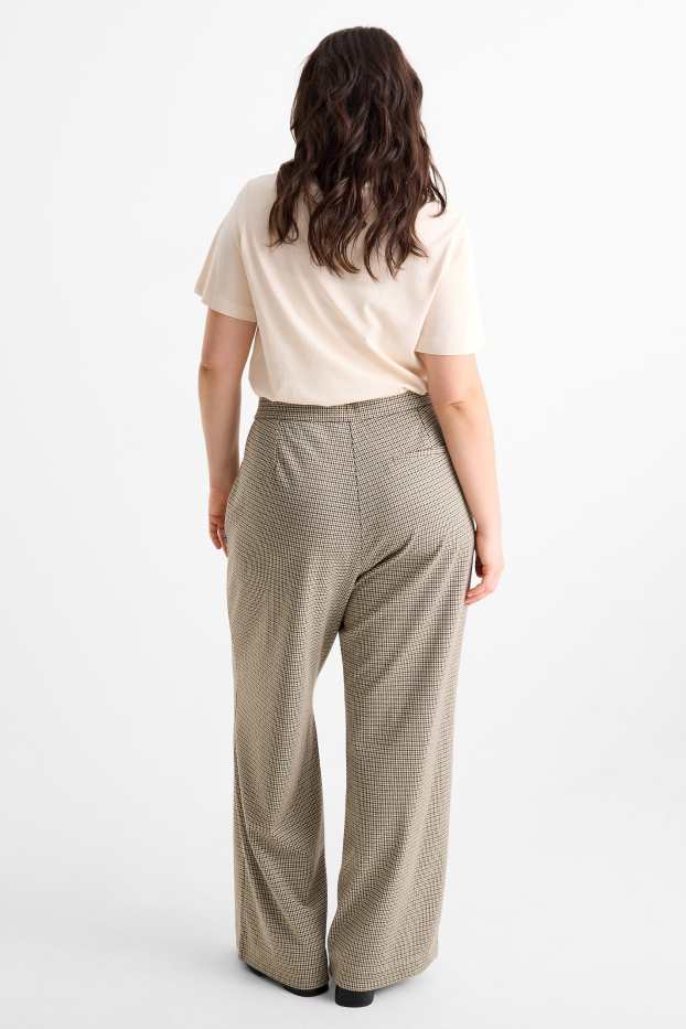 Femei - Pantaloni din jerseu - talie înaltă - wide leg - în carouri - negru / nej