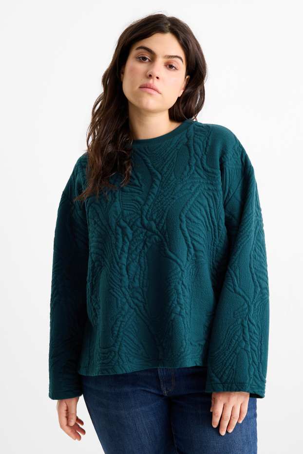 Damen - Sweatshirt - strukturiert - dunkelgrün