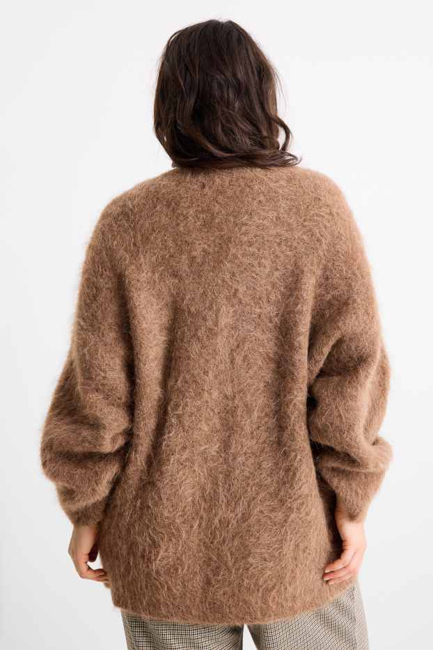 Femei - Cardigan tricotat - amestec de alpaca - maro