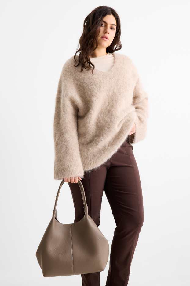 Dámské - Velká kabelka shopper - imitace kůže - béžová