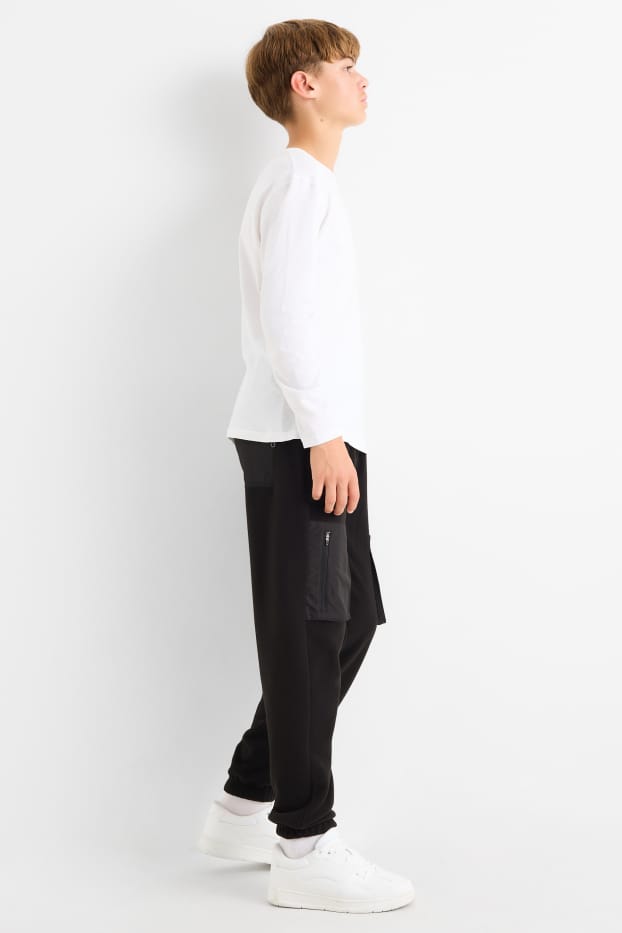 Copii - Băieți - Pantaloni de trening cargo din fleece - negru