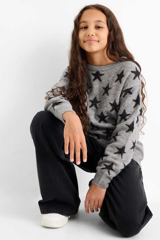 Children Girls - Star - jumper - gray