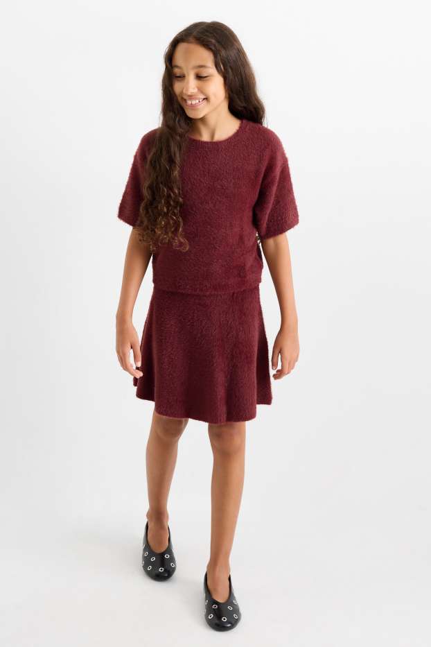Copii - Fete - Set - pulover și fustă - 2 piese - bordo
