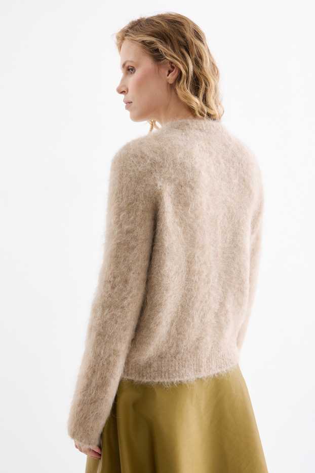 Femei - Cardigan tricotat - amestec de alpaca - bej