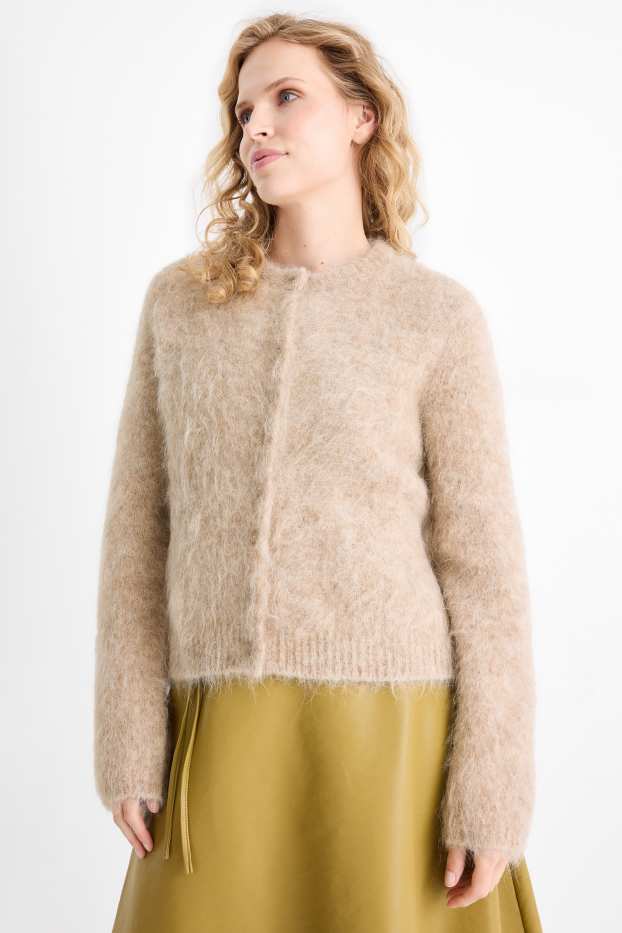 Femei - Cardigan tricotat - amestec de alpaca - bej