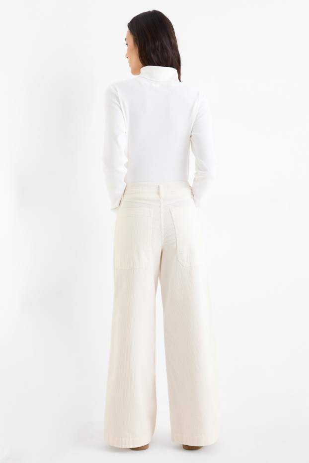 Damen - Cordhose - Mid Waist - Wide Leg - LYCRA® - cremeweiß