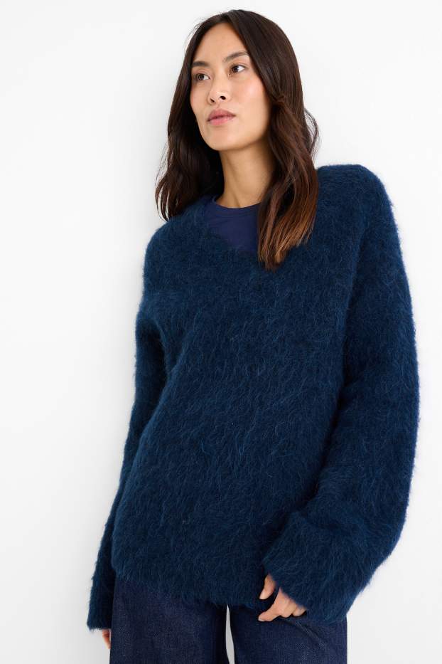 Femei - Pulover - amestec de lână alpaca - albastru închis