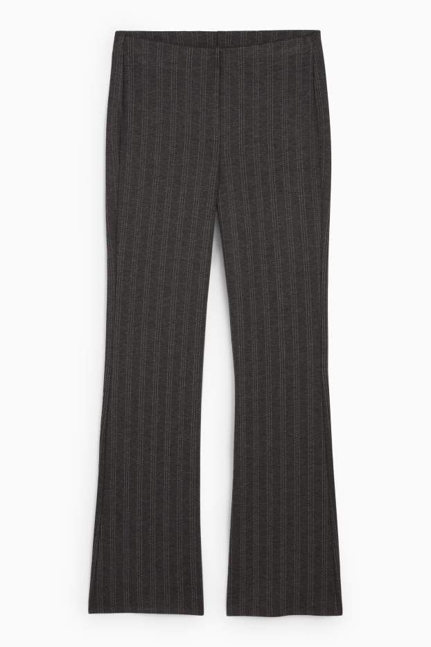 Women - Jersey trousers - mid-rise waist - flared - pinstripes - dark gray
