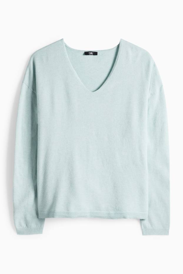 Damen - Pullover mit V-Ausschnitt - helltürkis