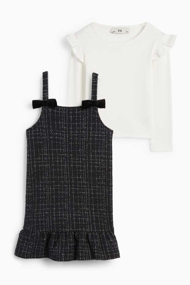 Copii - Fete - Set - rochie și tricou cu mânecă lungă - 2 piese - negru / alb