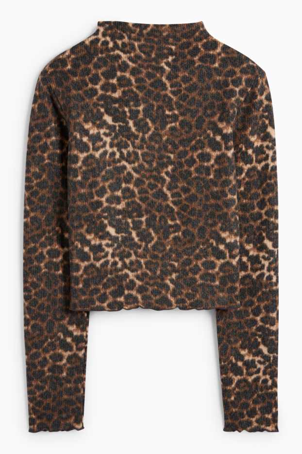 Femei - Tricou crop cu mânecă lungă - slim fit - imprimeu de leopard - negru / nej