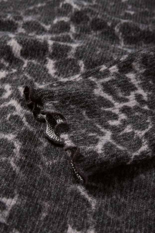 Femei - Tricou crop cu mânecă lungă - slim fit - imprimeu de leopard - negru / gri