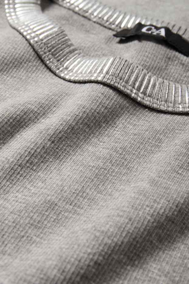 Women - Long sleeve top - slim fit - ribbed - gray