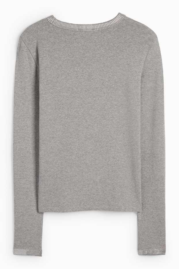 Women - Long sleeve top - slim fit - ribbed - gray