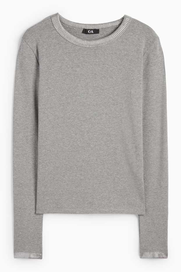 Women - Long sleeve top - slim fit - ribbed - gray