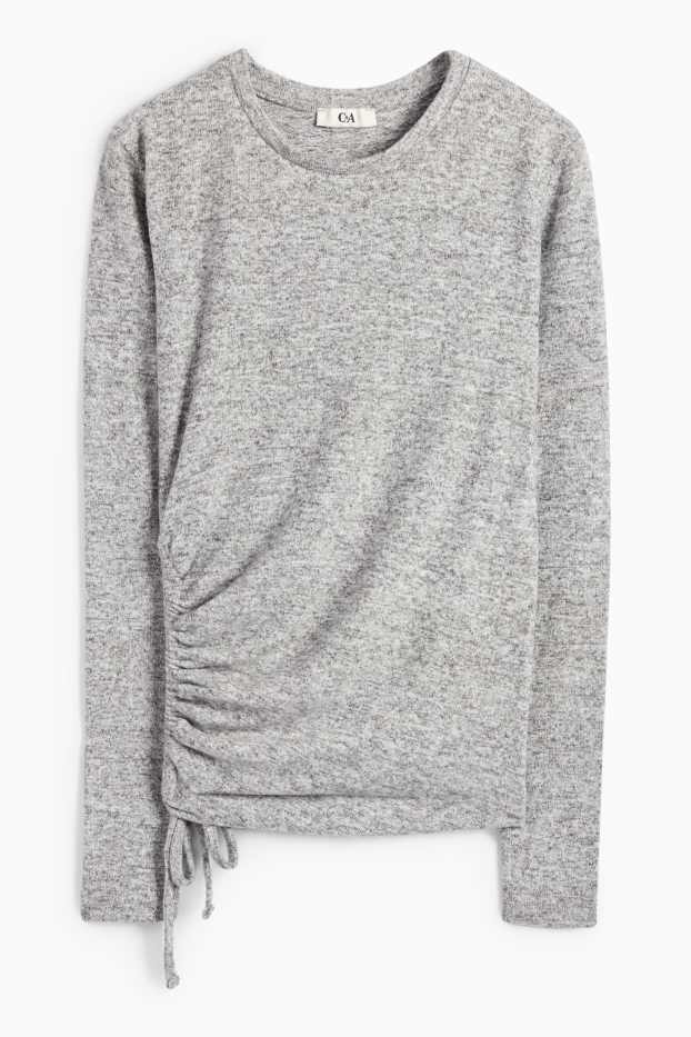 Women - Long sleeve top - slim fit - gray-melange