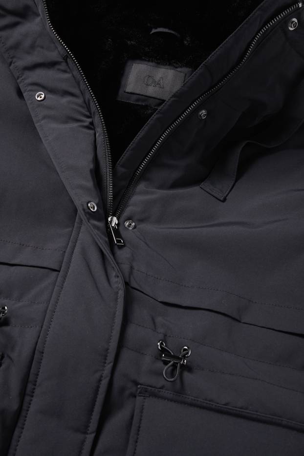 Femei - Parka cu glugă - căptușită - rezistentă la apă - negru