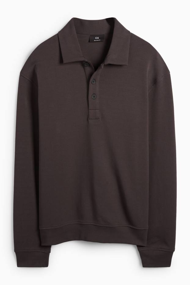 Bărbați - Tricou polo cu mânecă lungă - relaxed fit - maro închis