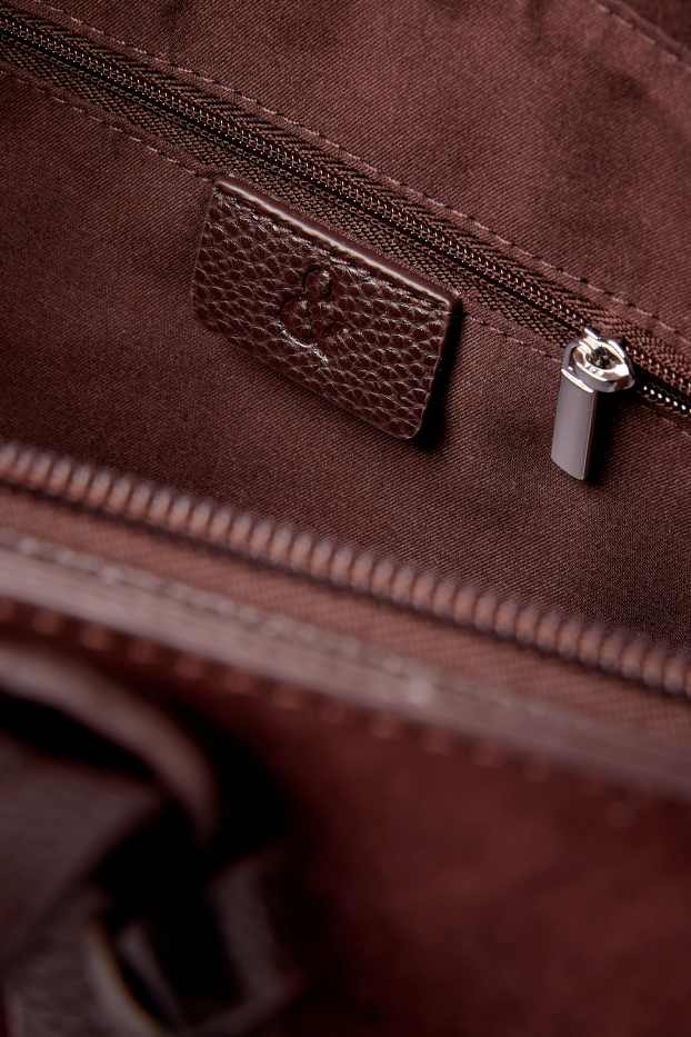 Femei - Geantă shopper mare - imitație de piele întoarsă - maro închis