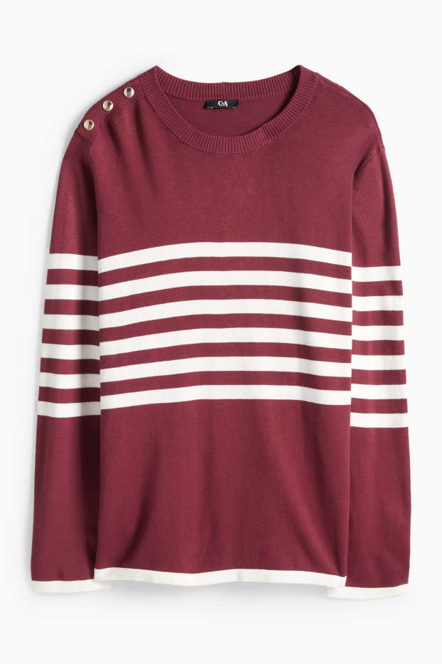Femei - Pulover - cu dungi - bordo