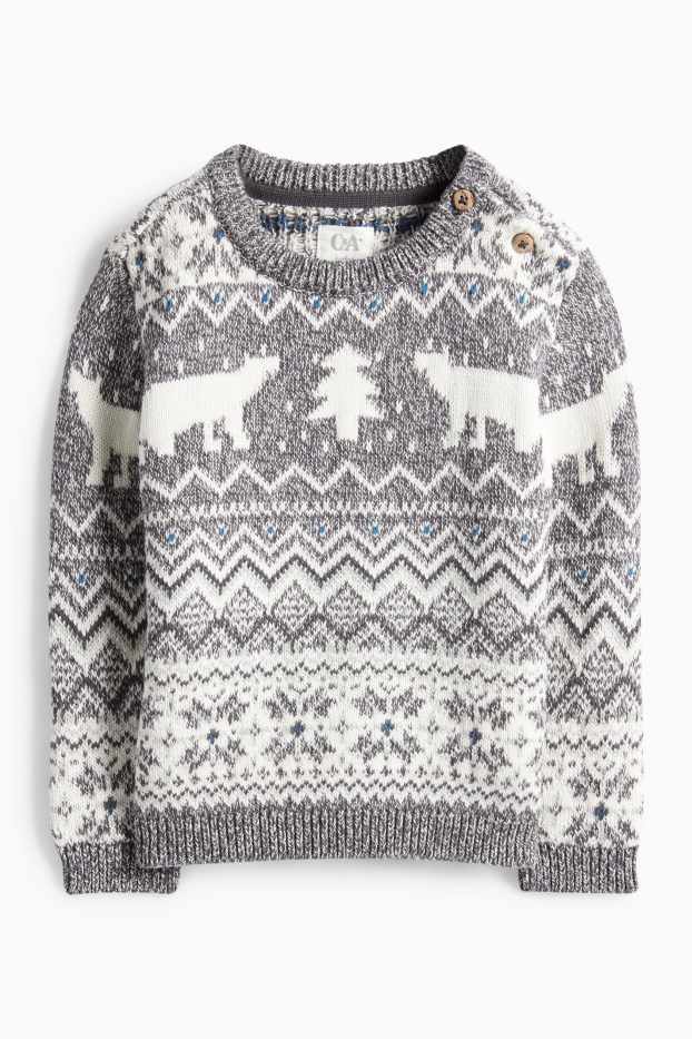 Bebeluși - băieți - Urs polar - pulover bebeluși - cu model - alb / gri