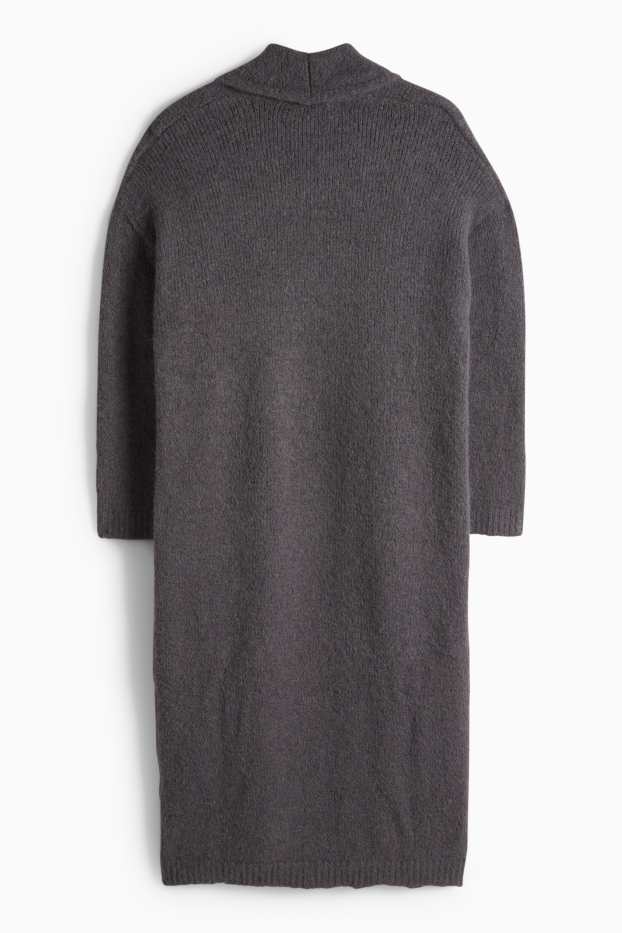 Femei - Cardigan tricotat lung - gri închis