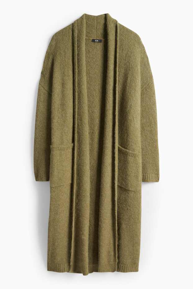 Femei - Cardigan tricotat lung - verde
