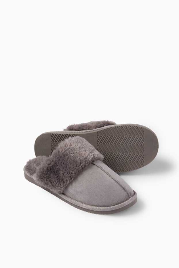 Women - Slippers - faux suede - gray
