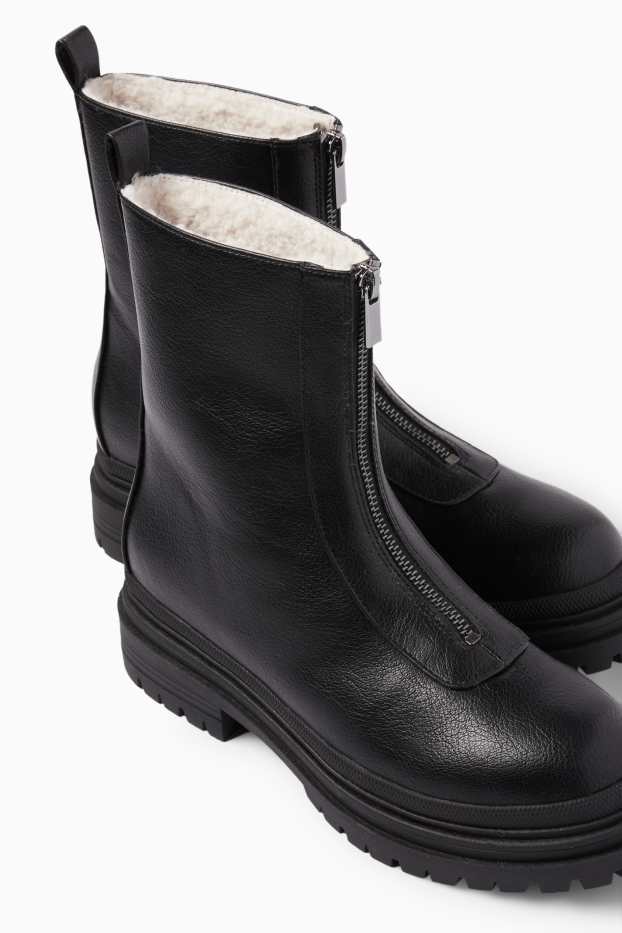 Femei - Botine - imitație de piele - negru