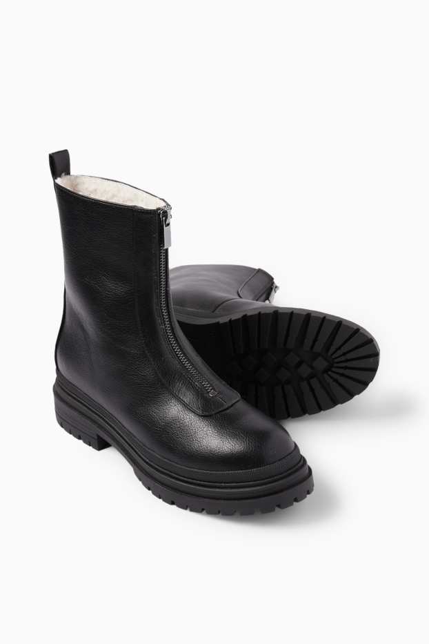 Femei - Botine - imitație de piele - negru