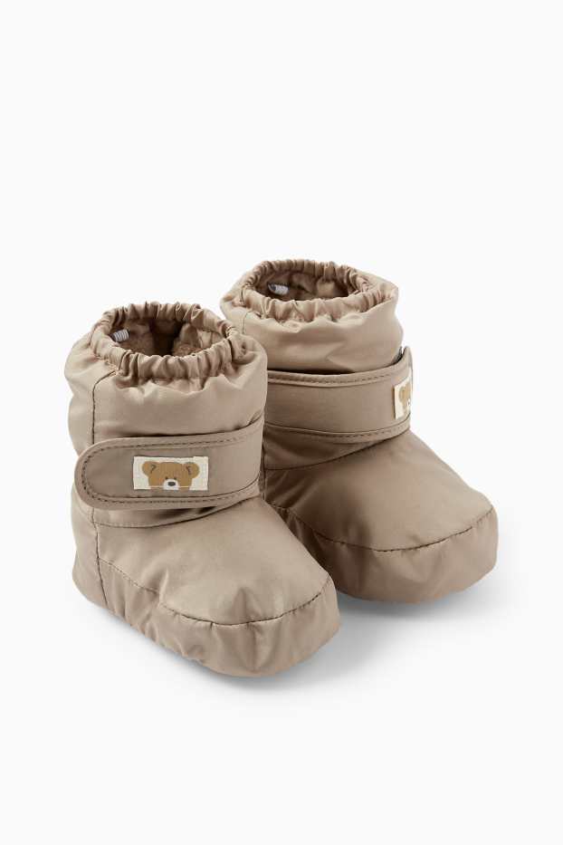 Unisex - Ursuleț de pluș - botoșei bebeluși - căptușiți - taupe