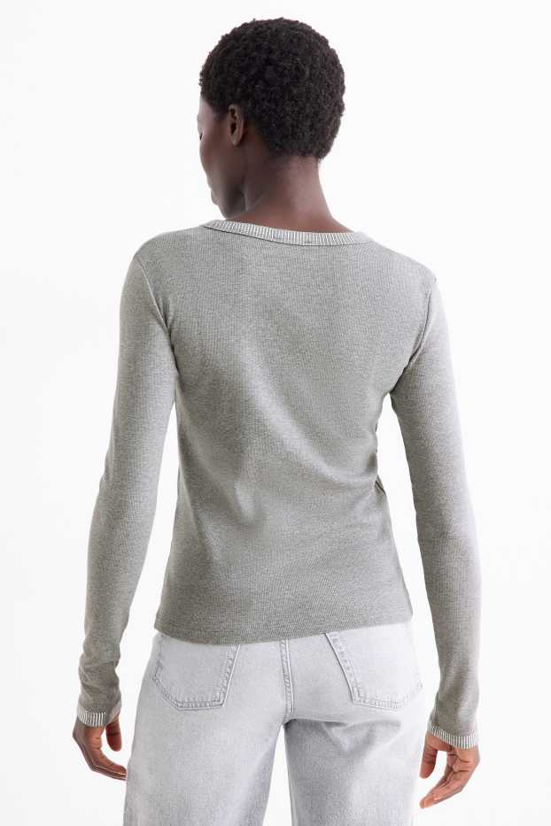 Women - Long sleeve top - slim fit - ribbed - gray