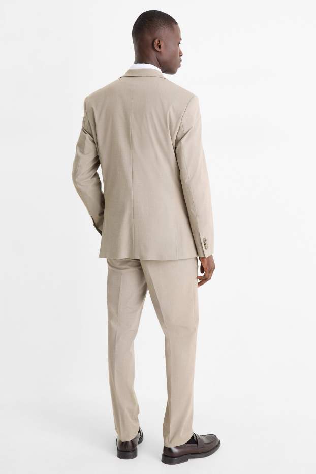 Bărbați - Costum cu cravată - regular fit - stretch - 4 piese - gri-maro