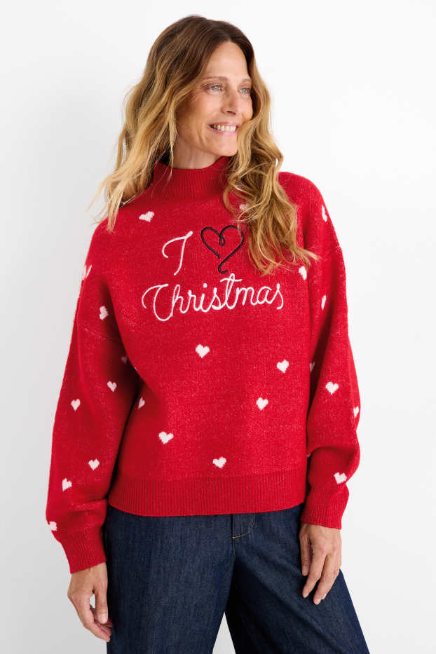 Femei - Pulover cu motive de Crăciun - I Love Christmas - roșu