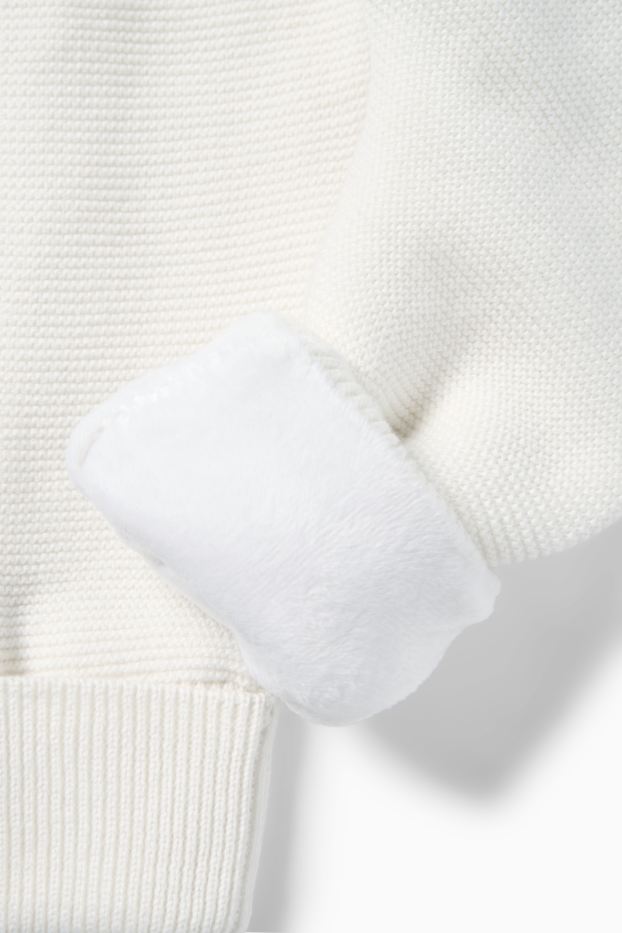 Unisex - Colanți tricotați bebeluși - căptușiți cu pluș - reiați - alb